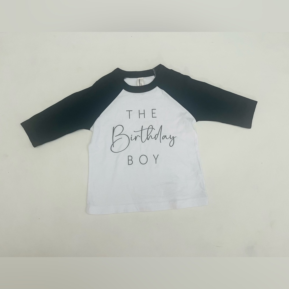 BIRTHDAY BOY shirt 2T baseball style black and white